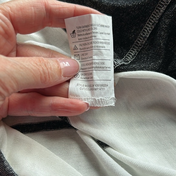 VINCE Variegated Deep Crewneck Top Oversized Shirt Knitted White Grey Stripe M - Picture 11 of 13